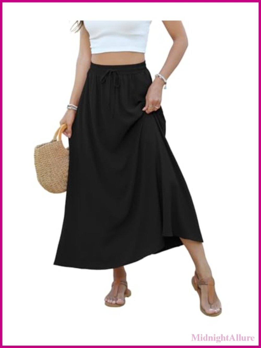 High Waisted Maxi Skirt Women Casual Summer Long Skirt Pockets Boho Flowy A-Line